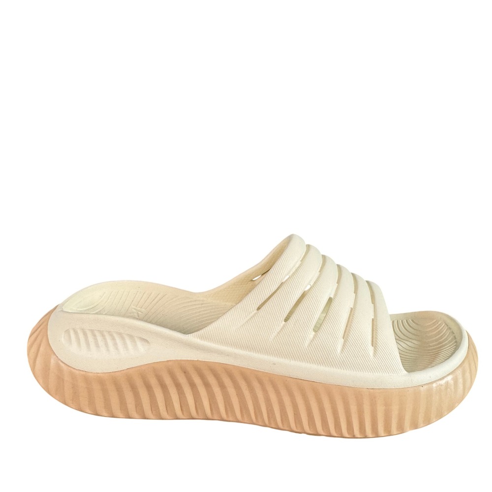 KUAILU Womens Platform Slide Sandals Cream Tan Recovery Slides US 7.5 EU 38
